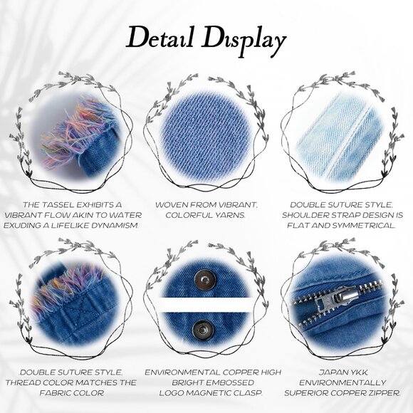 Brand New with Tag - Forest-Inspired Red Fringe Boho Denim Tote Bag for Women - Picture 6 of 8